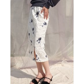 White Natural Flower Satin Skirt_White