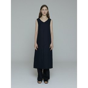 SELINA SLEEVELESS V NECK LONG DRESS _ NAVY BLUE