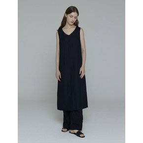 SELINA SLEEVELESS V NECK LONG DRESS _ NAVY BLUE