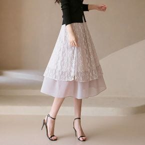 벨루스 드레시 페미닌 이중 플레어 쉬폰 레이어드 A라인 스커트_P391809290