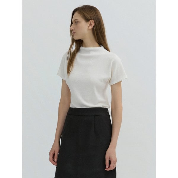 Mockneck Dolman Short Sleeve T-Shirt Ivory AT5TSF078IV