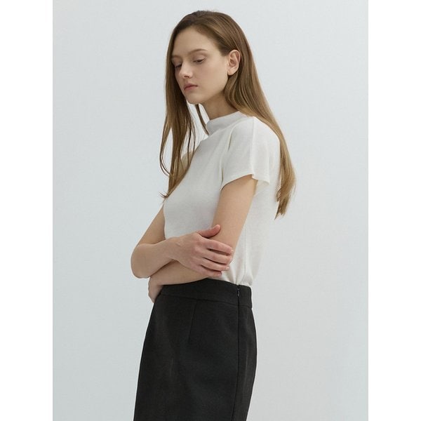 Mockneck Dolman Short Sleeve T-Shirt Ivory AT5TSF078IV