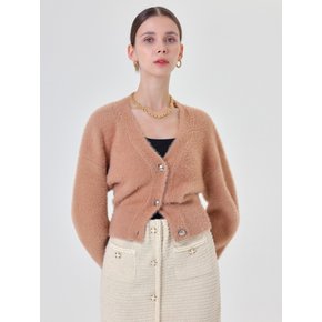 V-neck Crop Fur Cardigan (Beige)