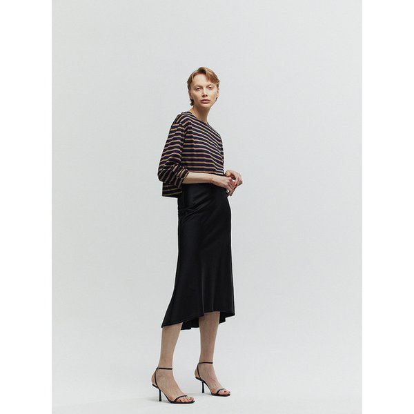 BIAS CUT SATIN MIDI SKIRT_BLACK