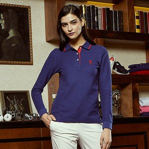 유에스폴로 [U.S. POLO ASSN.] SS 여성 화이트라벨 봄 DOUBLE PQ SHIRT_로얄네이비