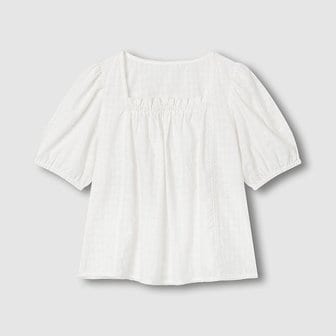 JAJU 여 아일렛 시어 반팔 파자마 셔츠 J206201065001