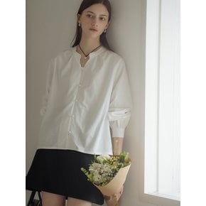 Pure cotton pearl button blouse_Ivory