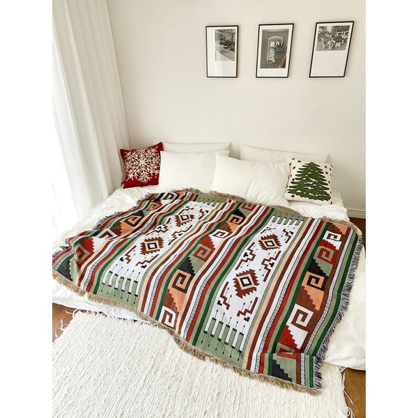 포레스트 그린 포인트 기하학 보해미안 블랭킷