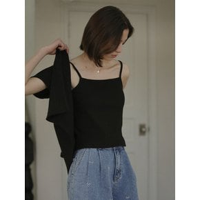 Sleeveless set half sleeve eyelet cardigan_Black