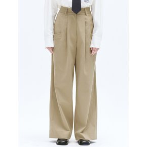 COTTON POCKET PINTUCK WIDE PANTS_BEIGE