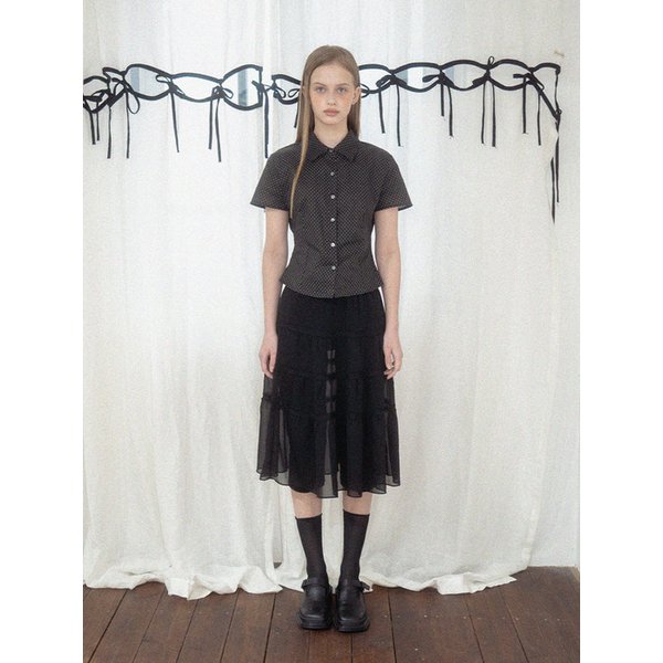 Chiffon shirring skirt-Black