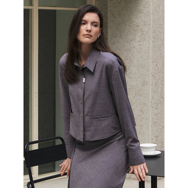 라이트울 드레이프 크롭 셔츠_GREY