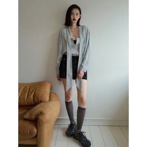 U NECK LONG TIE BLOUSE_MINT GRAY