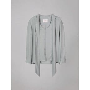 U NECK LONG TIE BLOUSE_MINT GRAY