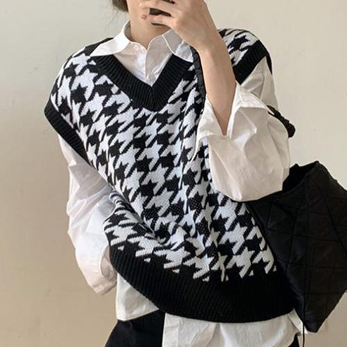 하운드 체크 여성 조끼 봄 가을 겨울 데일리 베스트(1)