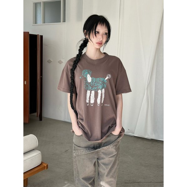 Poodle Printing T-shirt_Choco brown