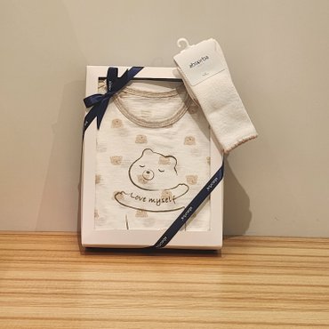 압소바 !![S/S출산 2종 선물]!! 베어 반소 바디슈트*A2310681(백IVORY)//플루 장말*A2A32101 (베이지)