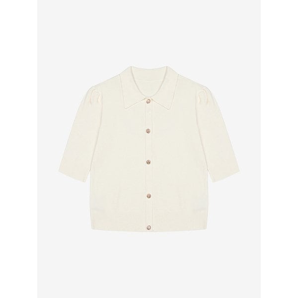 칼라넥 버튼 장식 셔링 반팔 풀오버 (VMUCC7911)