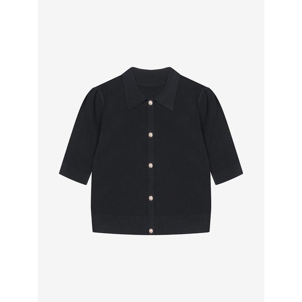 칼라넥 버튼 장식 셔링 반팔 풀오버 (VMUCC7911)