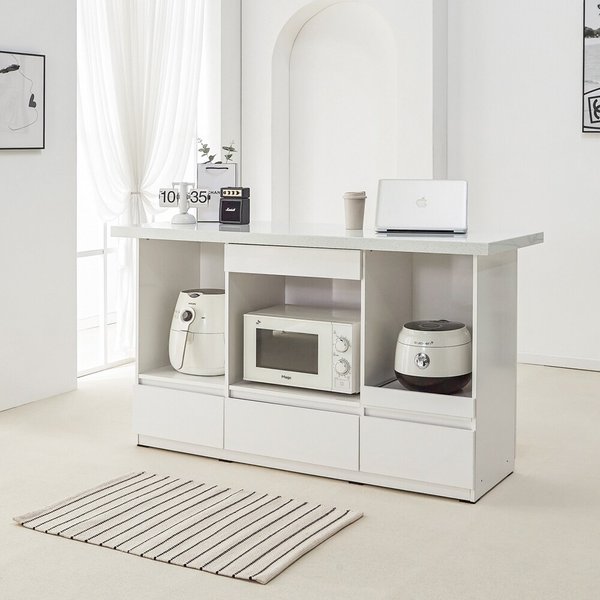 [착불]스테른 아일랜드 식탁 4서랍 대리석 홈바 1400