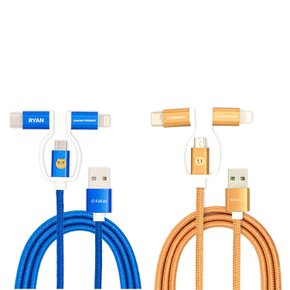 카카오프렌즈 3in1 USB  5핀 8핀 c타입 고속 멀티 케이블