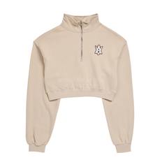 A LOGO EMBLEM PATCH CROP TOP PULLOVER SWEAT SHIRT BEIGE-A컬러패치크롭풀오버