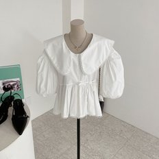 / 칠릿 둥근 빅카라 퍼프 랩 반팔 블라우스(2color)