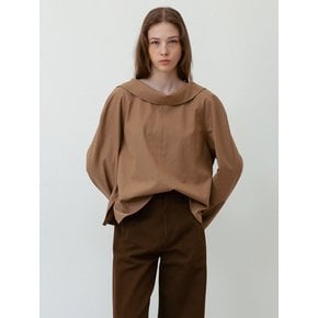 Cowl-Neck Back Open Blouse_Brown