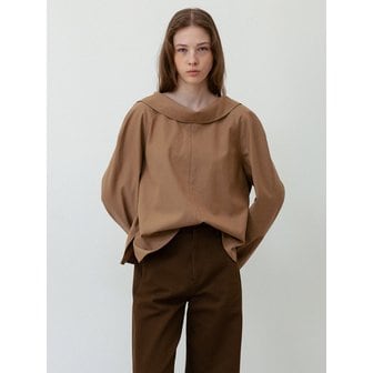 레이스 Cowl-Neck Back Open Blouse_Brown