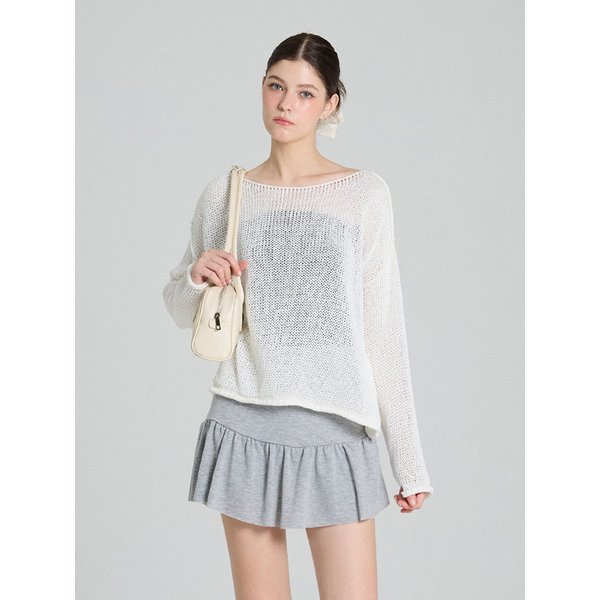 Boat neck mesh knit - white
