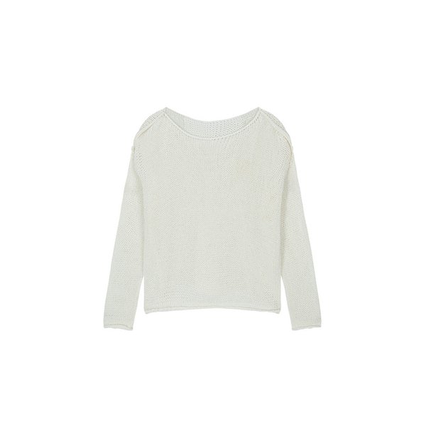Boat neck mesh knit - white