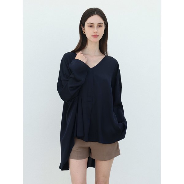 Aura satin loose blouse - NAVY