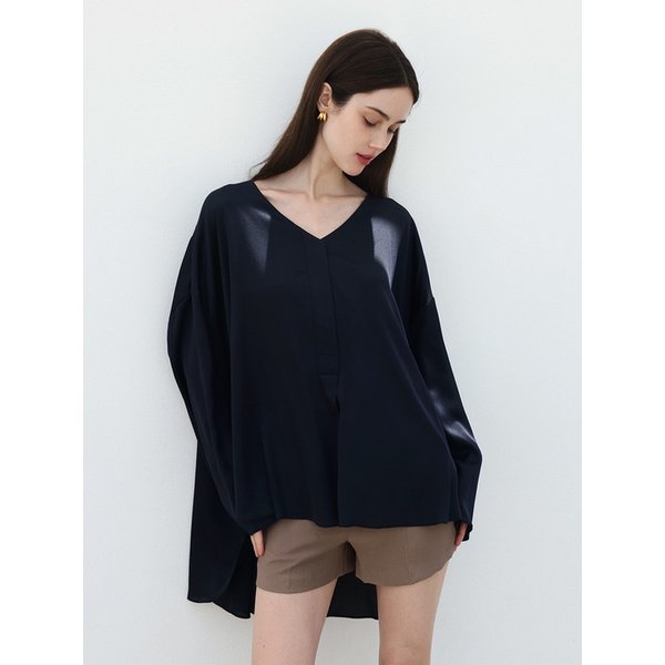 Aura satin loose blouse - NAVY