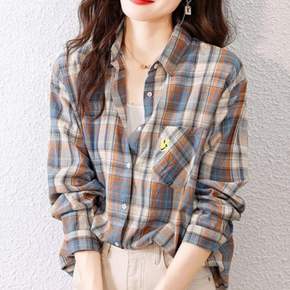 봄 가을 여성 간절기 남방 캐주얼 긴팔 순면 체크 셔츠 봄남방