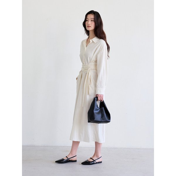 Feminine Wrap Tie Dress (Cream)