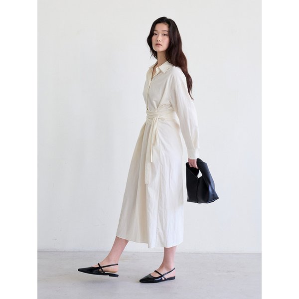 Feminine Wrap Tie Dress (Cream)