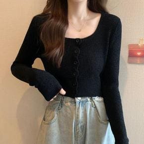 여성 2컬러 크롭 스퀘어넥 간절기  가디건 LK-G017 (S17677588)