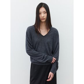 (우먼)파인 울 100 브이넥 니트 차콜
