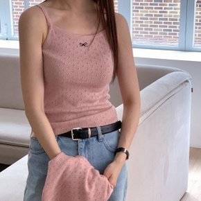 CSD2452펀칭 그물가디건 봄니트 리본끈나시 뷔스티에 셋업