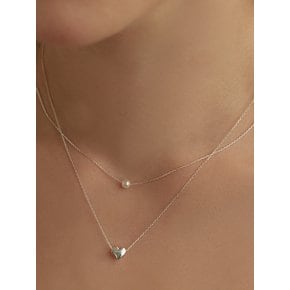 [진주귀걸이 증정][925 silver][레이어드 세트 구성] Heart pearl set necklace