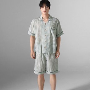 남자 남성 쿨링 고방체크 반팔 반바지 잠옷 세트 BMJT002