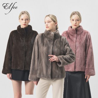  24FW  진도 엘페 휘메일 풀스킨 밍크 케이프코트 - 브라운,실버블루,핑크(EJ12)