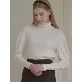 Wool Tencel Volume Sleeve Turtleneck - Cream