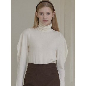 Wool Tencel Volume Sleeve Turtleneck - Cream
