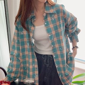 페인팅 체크 카라 긴팔 남방 셔츠