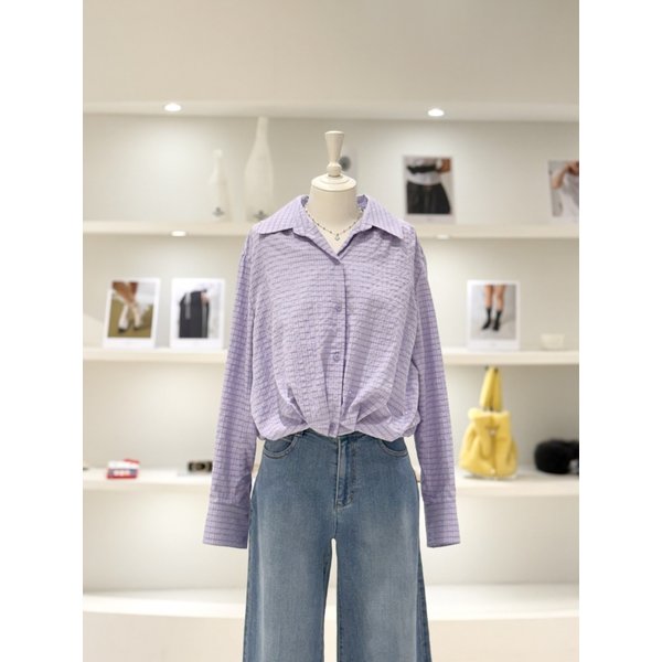 [여주점] 여성 큐빅 체크 셔링 블라우스 (L261PSC003)