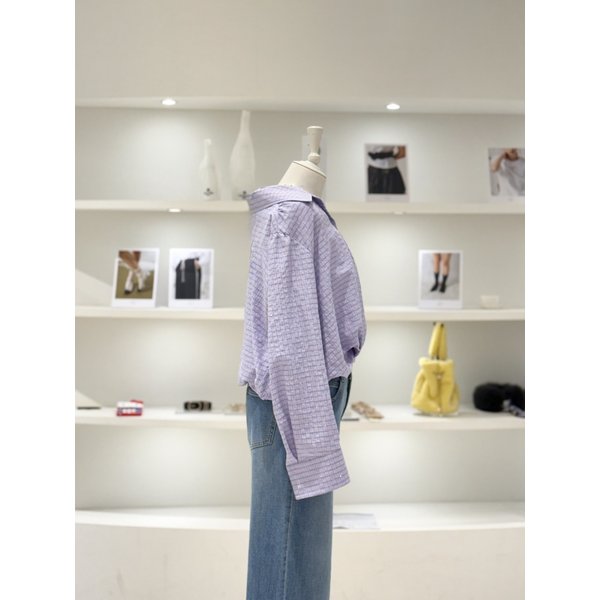 [여주점] 여성 큐빅 체크 셔링 블라우스 (L261PSC003)