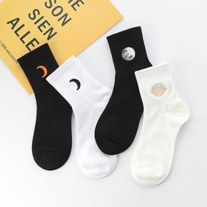 / 초승달 행성 자수 여성 데일리 패션 발목 면 양말