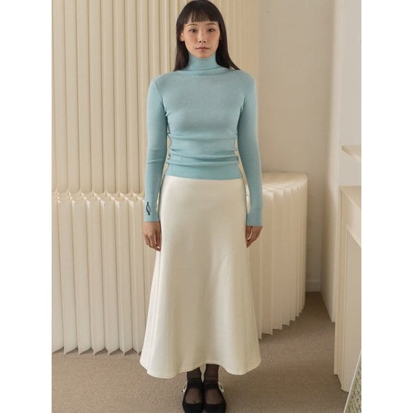Fluid A-Line Brushed Satin Skirt_Ivory