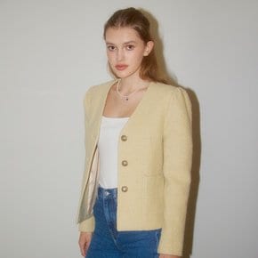 V-NECK PUFF WOOL JACKET_BUTTER